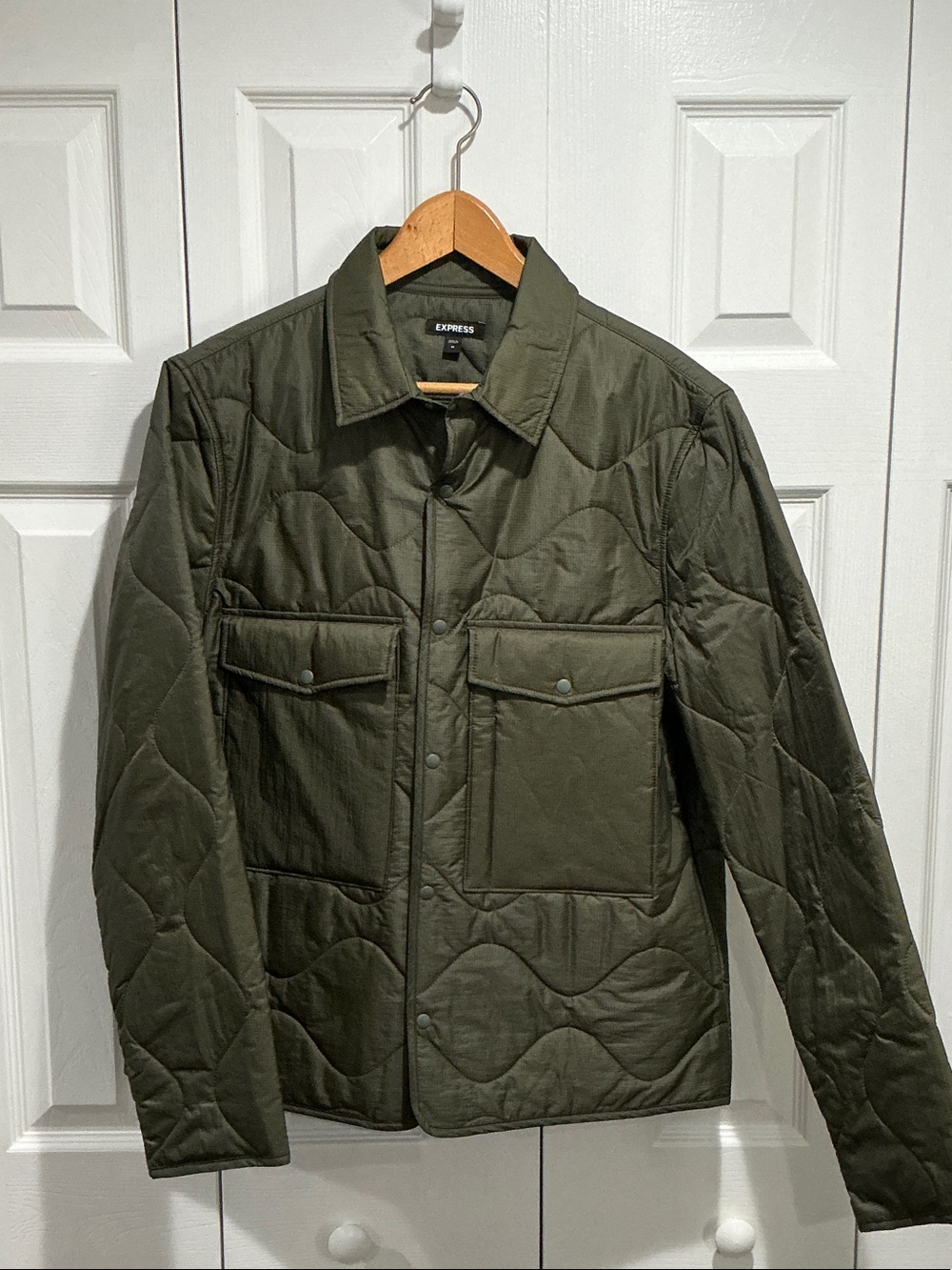 Express Quilted Lightweight Shirt Jacket - Olive Green